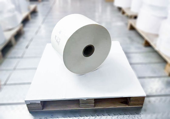 Étiquette de rouleau jumbo transparente en papier brillant résistant aux produits chimiques